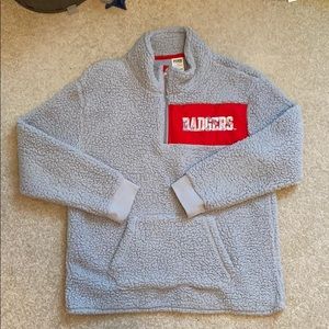 VS Pink Wisconsin Badgers grey Sherpa quarter zip